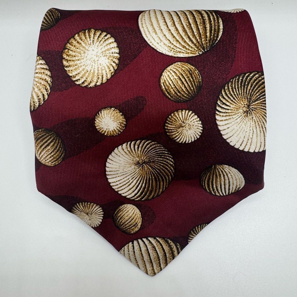 Perry Ellis Silk Burgundy Tie with Seashell Pattern